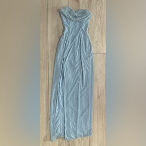 Oh Polly Strapless Beaded Gown – Light Blue / Ice Blue – Elegant & Glam